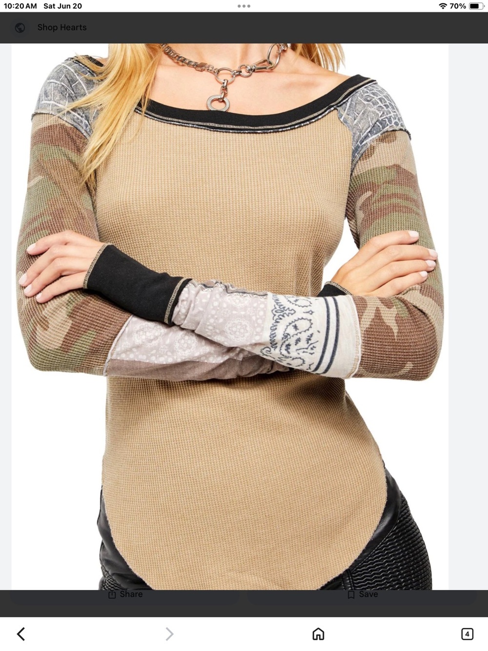 We The Free Tan Mixed-Print Patchwork Long-Sleeve Top